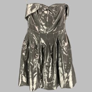 KAREN MILLEN Size 4 Silver Metallic Viscose Blend Strapless Above Knee Dress